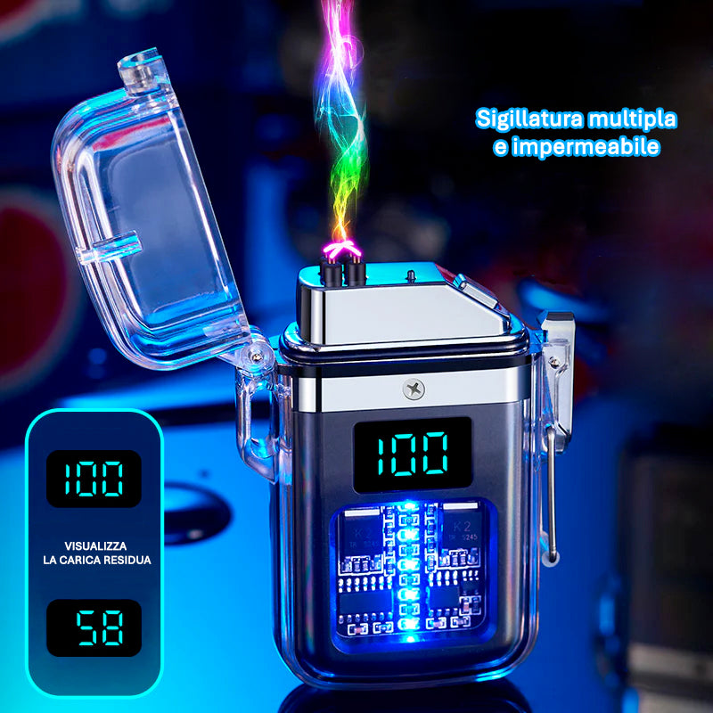 ACCENDINO ELETTRONICO LUMINOSO IMPERMEABILE AD ARCO AL PLASMA COD. TW-DHQ-613