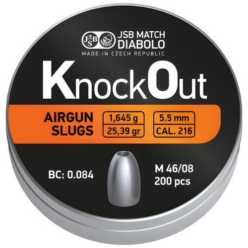 MUNIZIONI DIABOLO JSB KNOCK OUTSLUGS 216 200 PEZZI CAL. 5,5 mm COD. 546122-200