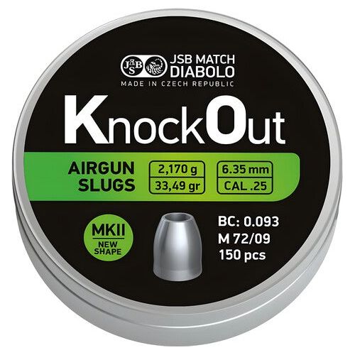 MUNIZIONI DIABOLO JSB KNOCK OUTSLUGS 25 MKII150 PEZZI CAL. 6,35 mm COD. 546225-150
