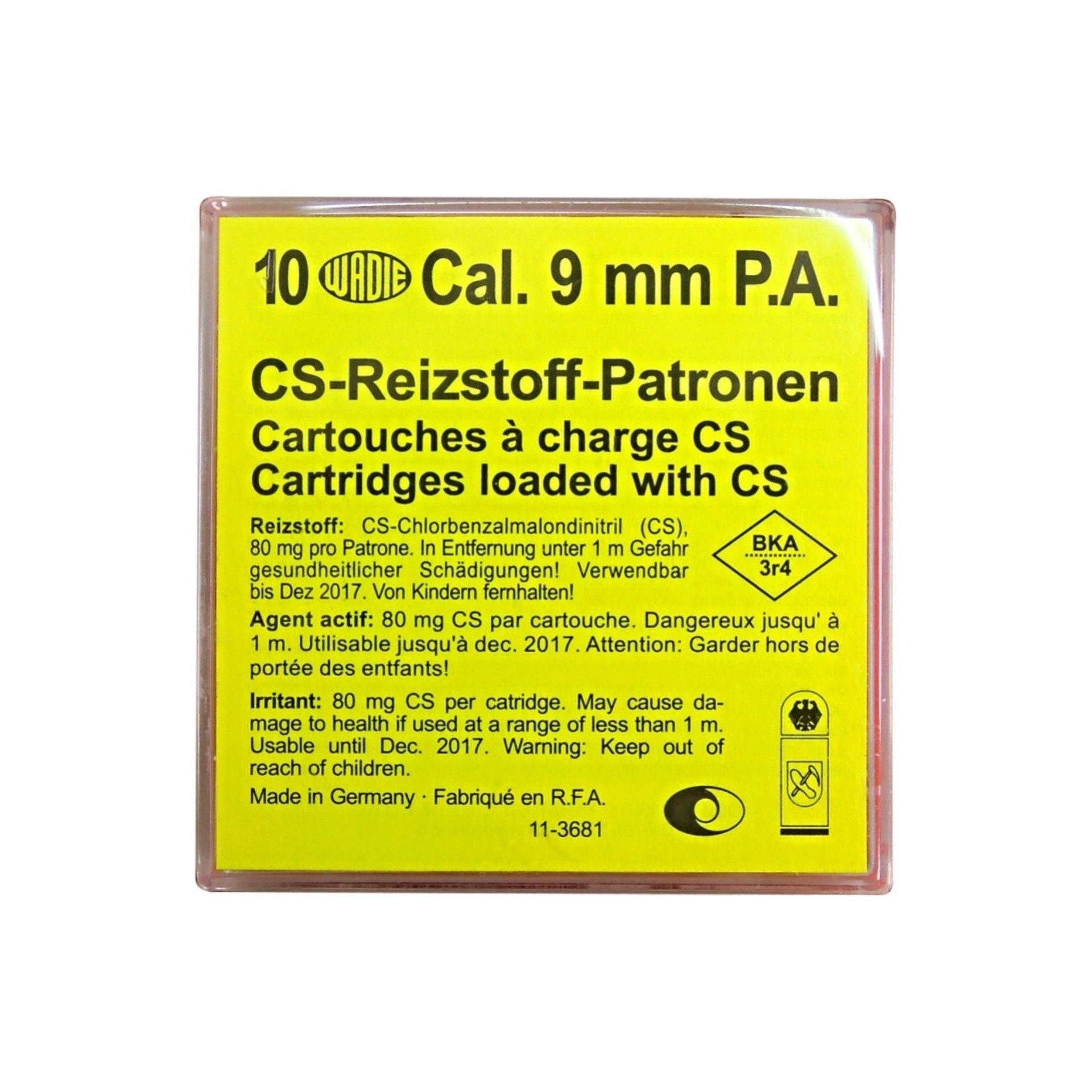 MUNIZIONI A GAS CS 9mm PER PISTOLA WADIE 10 PEZZI COD. 271302