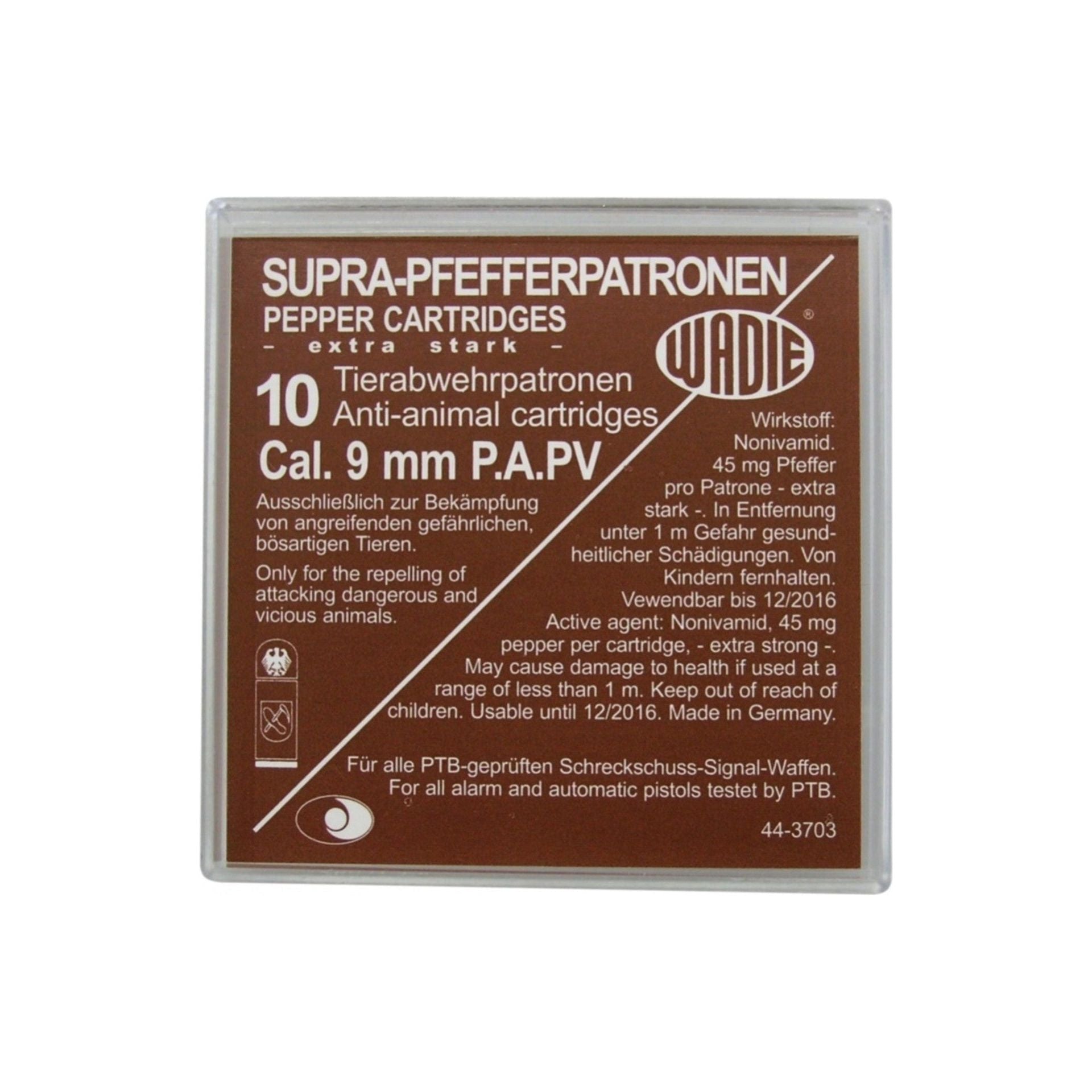 MUNIZIONI A GAS PV-S 9 mm PER PISTOLA 10 PEZZI SUPRA PEPPER COD. 271308