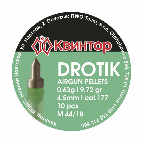 MUNIZIONI DIABOLO QUINTOR DROTIK 10 PEZZI CAL. 4,5 mm COD. 51004